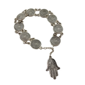 Bracelet Hamsa Hand Silver Tone Dot Round‎ Swirl Ch